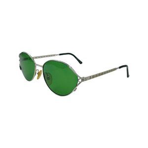 80's 90's Small CHRISTIAN DIOR Sunglasses Eyewear Silver Metal Frames Green Lens